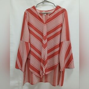 Fever Womens Tunic Top XL Coral/White Stripes